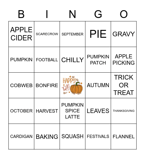 Fall Bingo! Bingo Card