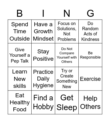 Build Your Self Esteem Bingo Card