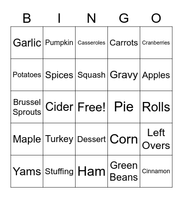 Fall Foods Bingo Card