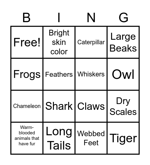 Animal Adaptations (Part 2!) Bingo Card