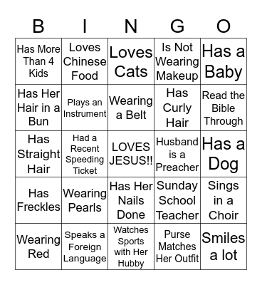 FIND A LADY... Bingo Card
