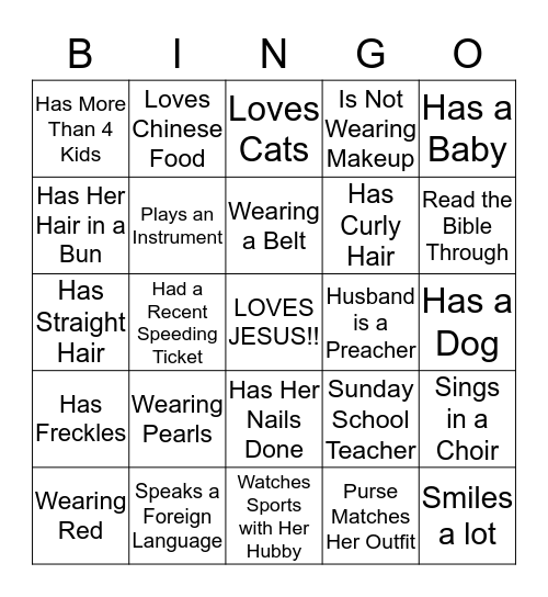 FIND A LADY... Bingo Card