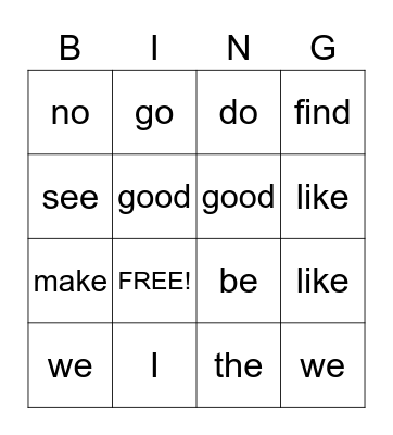 Trimester 1 Sight Words Bingo Card