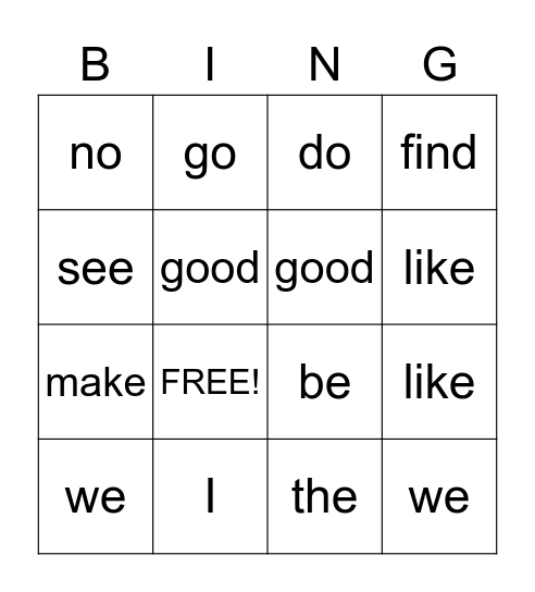 Trimester 1 Sight Words Bingo Card
