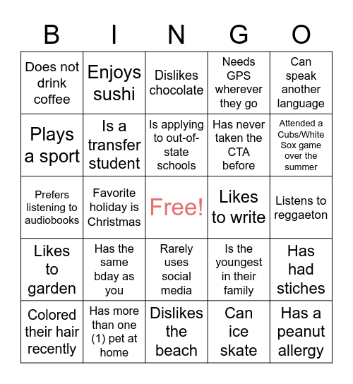 Find someone who... Bingo Card