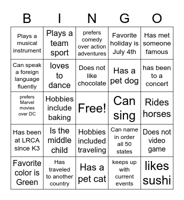 Untitled Bingo Card