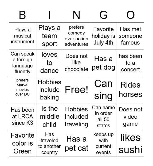Untitled Bingo Card