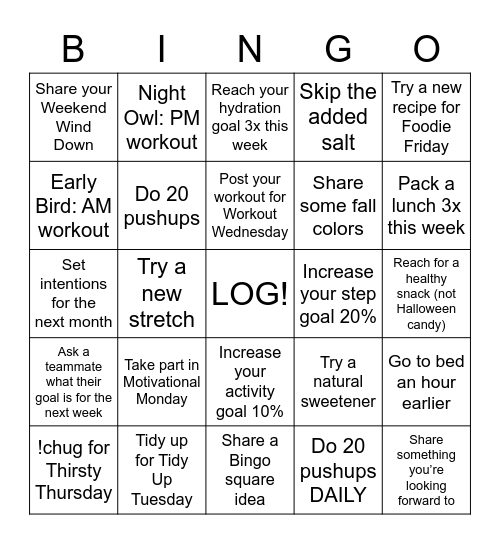 Bigfoot Bingo Card