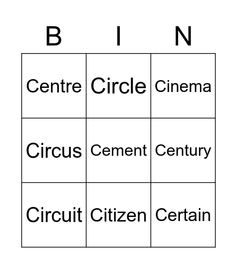 c-words-bingo-card