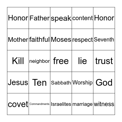 Ten Commandments Bingo Card