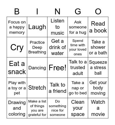 Coping Skills Bingo Card