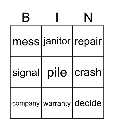 Bingo Vocab Bingo Card