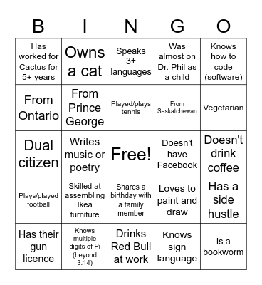 Cactus BINGO Card