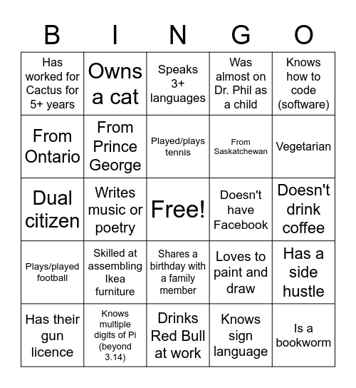 Cactus BINGO Card