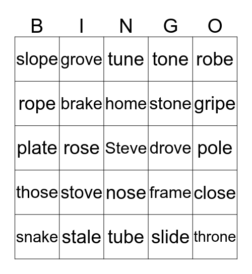 Long "i" Bingo Card