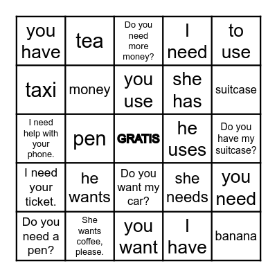 Duolingo TRAVEL 2 Bingo Board Bingo Card