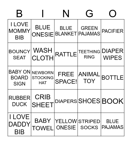 SMITH BABY SHOWER BINGO Card