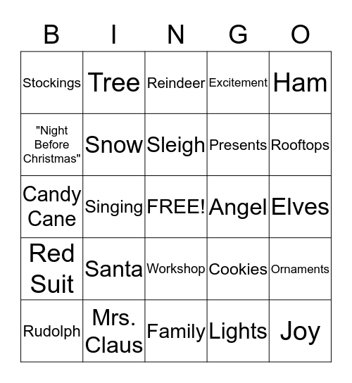 Christmas Words Bingo Card