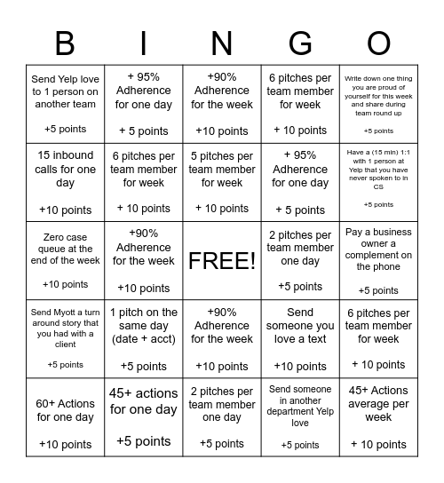 Team Smith - Let's Work Together Bingo Card