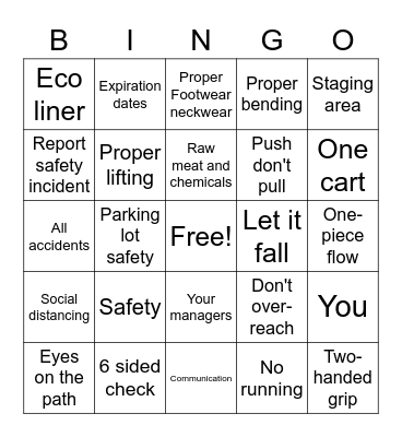 Cincy's Safety Bingo Card