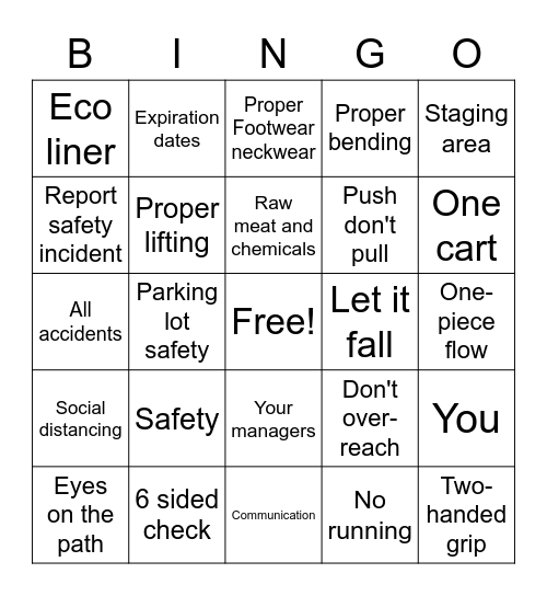 Cincy's Safety Bingo Card