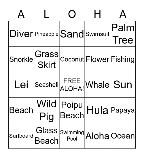 ALOHA  Bingo Card