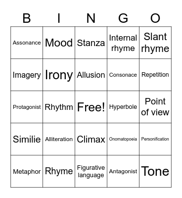 Vocab Bingo Card