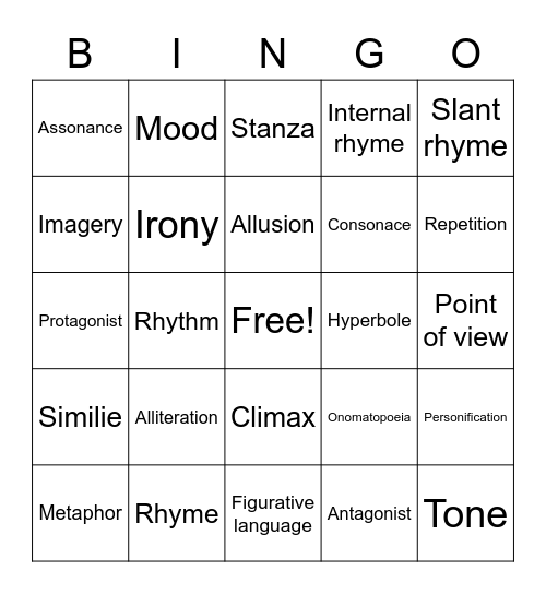 Vocab Bingo Card