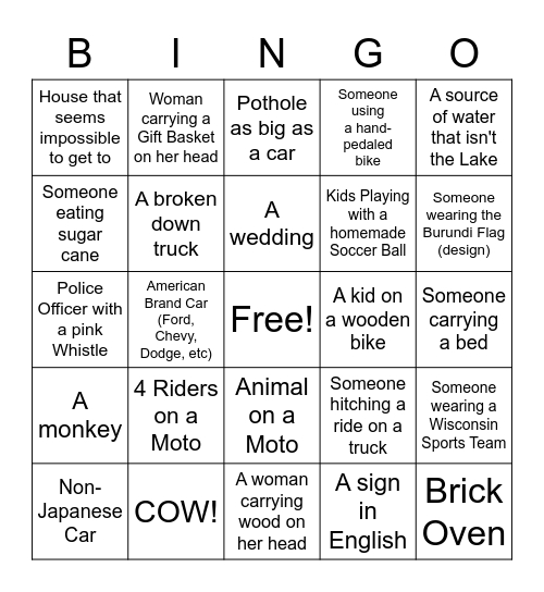 Burundi Bingo Card