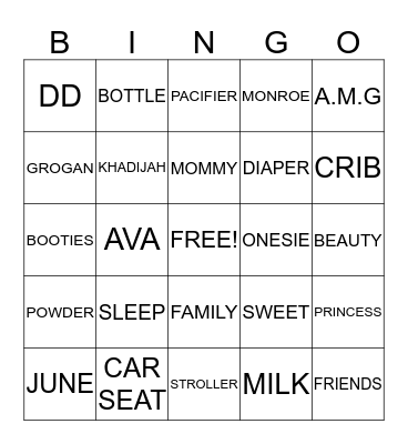 BABY AVA BINGO Card