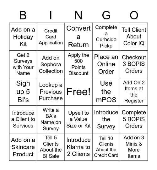 Cashwrap Bingo Card