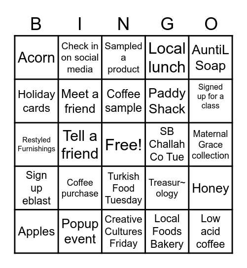 Nourish Produce Falliday Bingo November 2021 Bingo Card