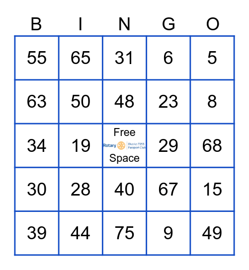Rotary Passport Club Bingo Night Bingo Card