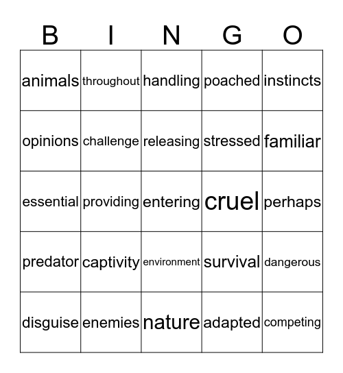 Out of Nature Bingo Card