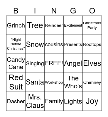 Christmas Words Bingo Card