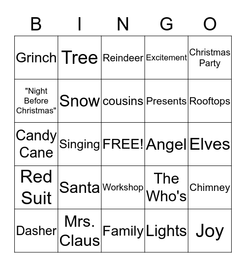 Christmas Words Bingo Card