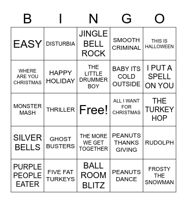 Holiday Songs Bingo Card