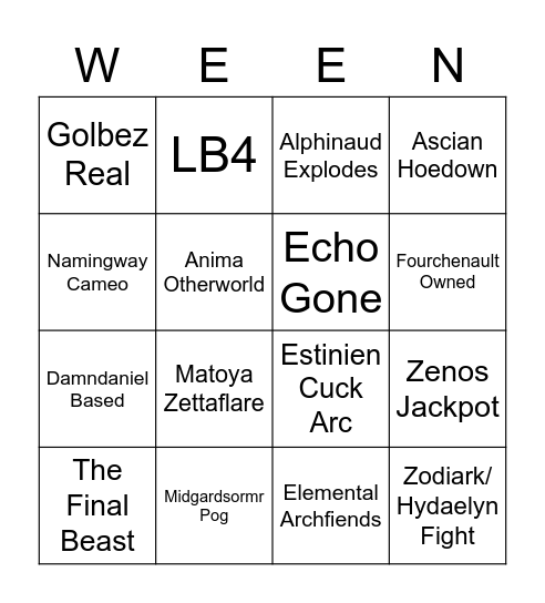 Endwalker Shenanigans Bingo Card