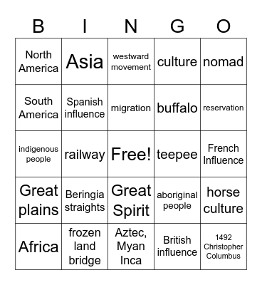 Native people of the Americas Bingo Card