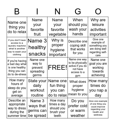 Health & Wellness Bingo Card