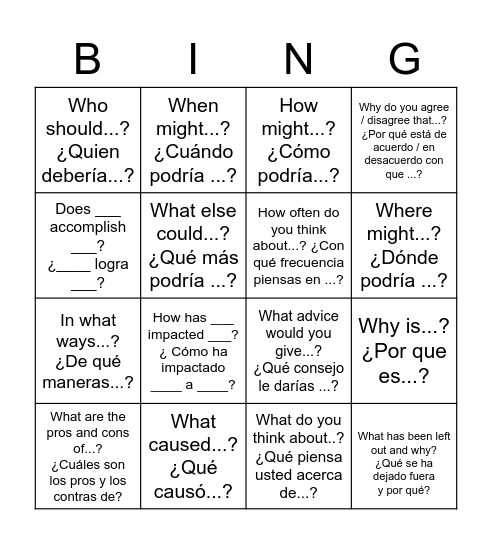 Bingo de Preguntas Bingo Card