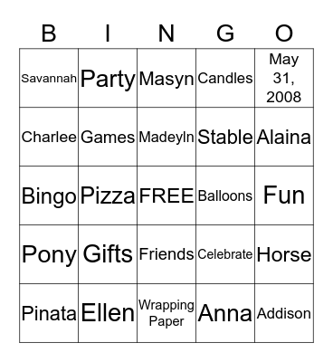 Happy Birthday, Charlee!! Bingo Card