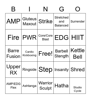 Group Fitness Bingo Card