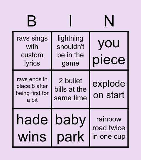 ravsy kart Bingo Card