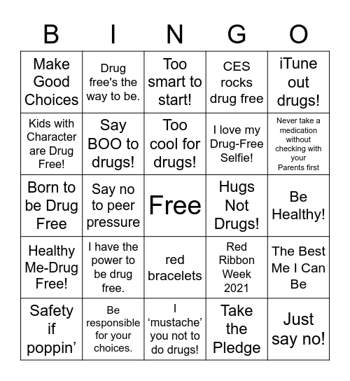 Red Ribbon Week Bingo Card