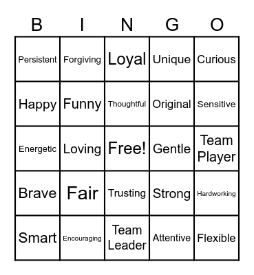 Strengths Bingo Pictionary Bingo Card