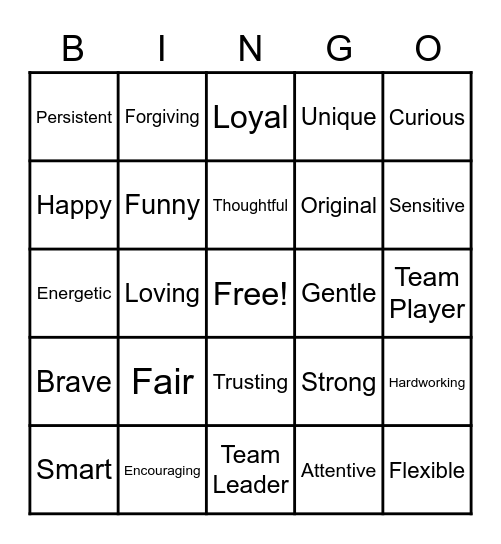 Strengths Bingo Pictionary Bingo Card