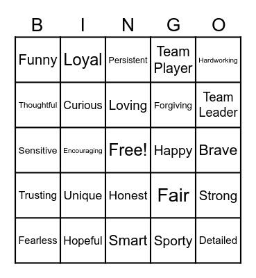 Strengths Bingo Pictionary Bingo Card