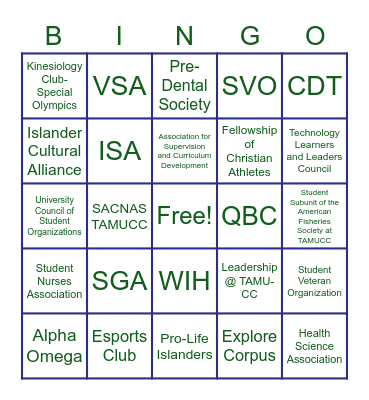UCSO's Organization Bingo Card