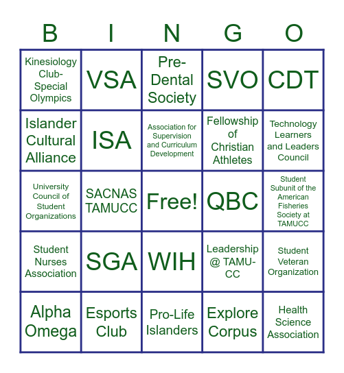 UCSO's Organization Bingo Card